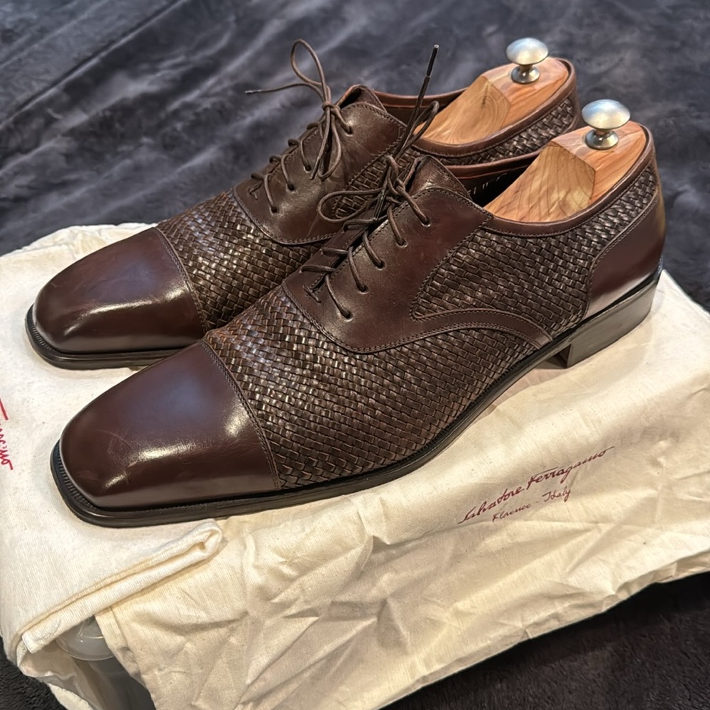 Size 13 Salvatore Ferragamo men’s  Lavorazione Originale brown lace up BROWN - Picture 3 of 9